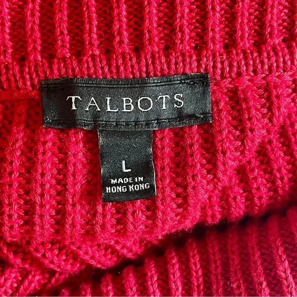 Talbots Cable Knit Cowl Neck Oversized Pullover Sweater Cotton Blend Women Sz L - Picture 6 of 8